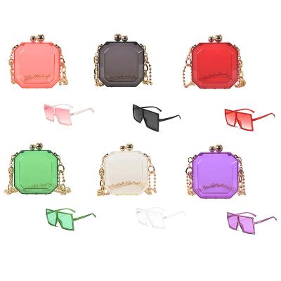 China Fashion 2021 Summer Women PVC Clear Acrylic Purse and Sunglasses Women Clutch Set Bag and Sunglasses Set for sale