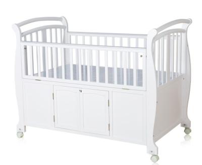 China Converts from crib to toddler bed and bedding wholesale high quality non-toxic luxury non-toxic wood finish adjustable baby PU wooden crib daybed crib for sale