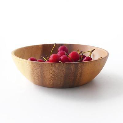 China Sustainable Wooden Bowl Acacia Wooden Salad Serving Bowls Flat Bottom Japanese Solid Wood Salad Bowl for sale