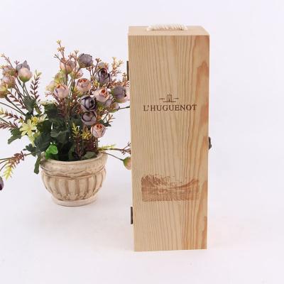 China Recycled Materials Embossing Storage Gift Box Single Bottle Wooden Wine Box Customized Wood Packaging Box for sale