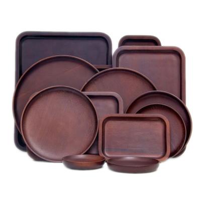 China Trays Japanese Wood Acacia Wood Tray Rectangle Around Custom Logo Serving Eco-Friendly Wooden Tray for sale