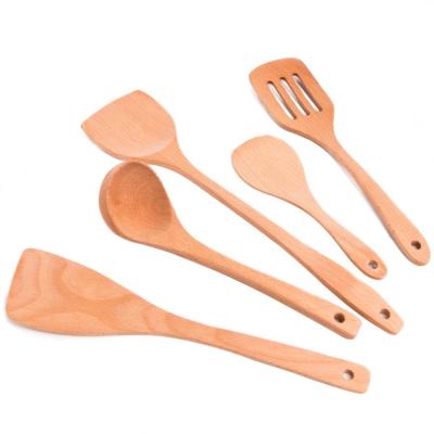 China Wish Dishwasher Wooden Bulk Spatula Best Selling Sustainable Wood Utensils With Hole Wooden Spatula Set for sale