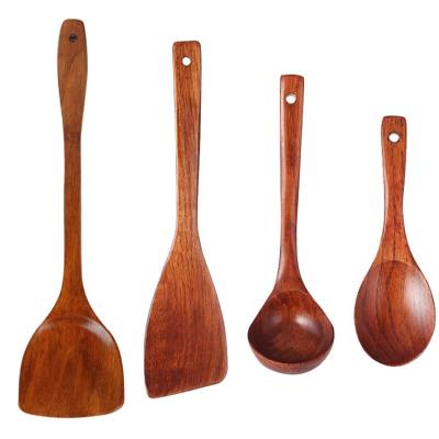 China Sustainable natural wooden utensils cookware shovels kitchenware cookware set wooden spatula spoon for sale