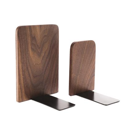 China Custom L Shaped Heavy Duty Eco-Friendly Bookends Eco-Friendly Heavy Duty Wooden Bookcase Beech Black Walnut Desktop Wooden Book Stand for sale