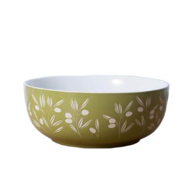 China Household 10inch Round Custom Printing Cheap Hand Painted Ceramic Bowl Salad Bowl for sale