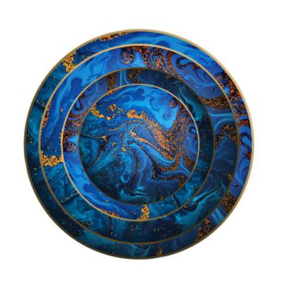 China Sustainable American Countryside Blue Quicksand High End Customized Handmade Ceramic Dinnerware Set for sale