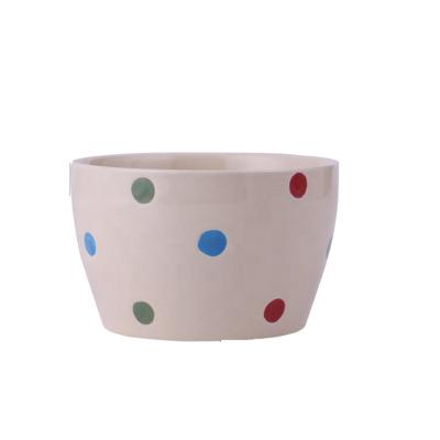 China Hand Painting Polka Dot Porcelain Dinnerware Sustainable Rice Bowl Round Ceramic Bowls for sale