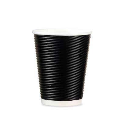 China 8oz 12oz 16oz Black Coffee Disposable Wrinkled Biodegradeable Insulated Paper Cups for sale