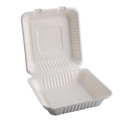 China Microwavable Disposable Biodegradable Hamburger Box Container Bagasse Food Bowl Sugar Cane Clamshell Compostable Box for sale