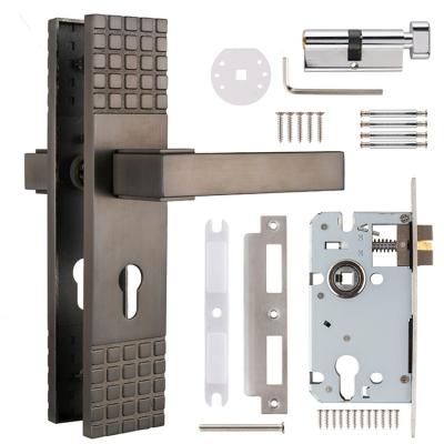 China Hotel Modern Home Security Interior Mortise Lock Set Various Lever Aluminum Black Door Locks Accessories Handle Sets for sale