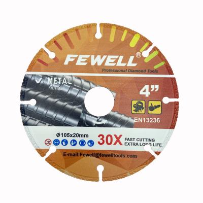 China Metal vacuum welded 4inch 105*1.4*20mm segmented diamond blade for dry cutting metal, granite, marble, bricks, metal, stainless steel for sale