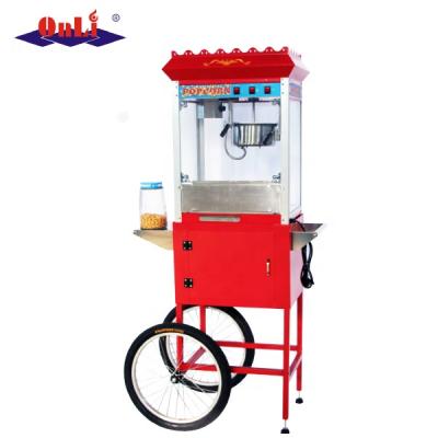 China Snack Factory 8oz Auto Electric Old-fashioned Electric Commercial Toffee Mobile Popcorn Machine Kettle Maker with Trolley/Wheels for sale