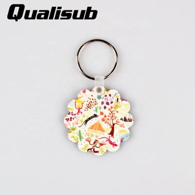 China Qualisub MDF Flower Form Sublimation Round Key Chain 3mm MDF Chain for sale