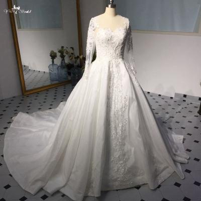 China Real Pictures LZ254 Yiai Bridal Dresses Vestido De Noiva Beading Breathable Lace Ball Gown Wedding Dress 1m Ivory Train for sale