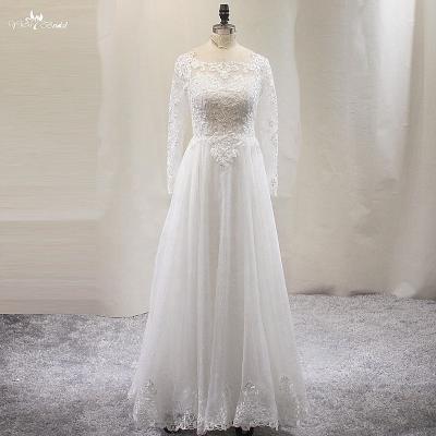 China LZ474 Tulle Anti-static Simple Chinese Sparkly Illusion Wedding Dress Long Sleeve Back Wedding Dress Appliques Crystal Princess Plus Size for sale