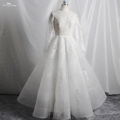 China Custom Made RSW1736 High Neckline Long Sleeve Wedding Dress Anti-Static For Women Floor Length Bridal Gown Beautiful Wedding Dress for sale