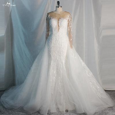 China Real Pictures Yiaibridal Mermaid Wedding Dresses Elegant Bridal Lace Anti-Static RSW1748 Long Sleeve With Detachable Wedding Dress for sale