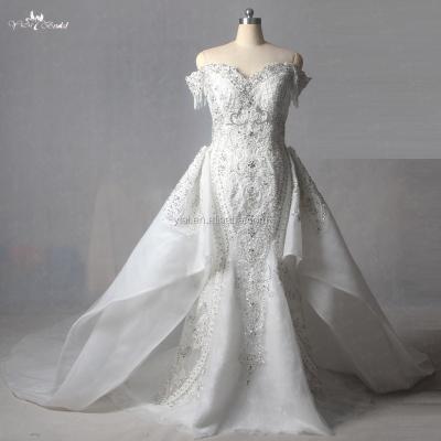 China LZ214 anti-static sweetheart neck lace up detachable wedding dresses 100% real photos luxury heavy beading mermaid wedding dress for sale