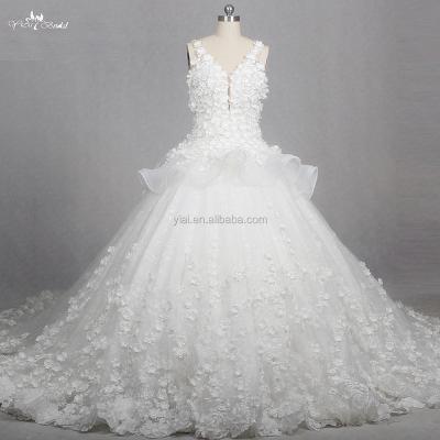 China RSW1265 Bling Flowers Wedding Dress Anti-static Luxury Heavy Beading Ball Gown With Straps for sale