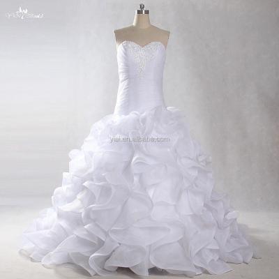 China LZ226 Organza Breathable Elegant White Wedding Dresses Ruffles Beaded Romantic Bridal Gown Corset Ball Gown for sale