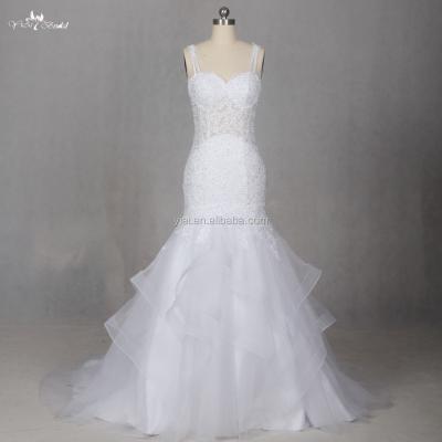 China Breathable Charming Vintage Floor Length Sweetheart Trumpet Wedding Dresses Lace Mermaid Applique Bridal Gowns LZ212 for sale