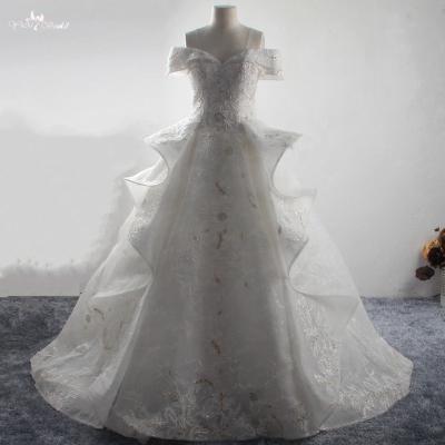 China LZ295 Import-China High Quality Anti-Static Sweetheart Heavy Beaded Ruched Wedding Dresses Lace Up Appliques Off The Shoulder Wedding Dress 2019 for sale