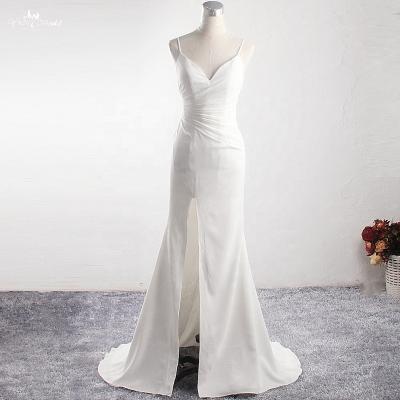 China LZ333 Simple Anti-Static Backless Dress Summer Beach Dresses 2019 Leg Slit Hot White Open V-Neckline With Straps Mermaid Wedding Dress for sale