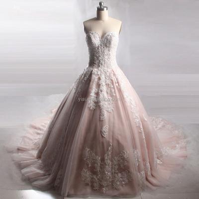 China LZ232 Breathable Real Photos Yiaibridal Lovers Naked Pink Ball Gown Luxury Beaded Lace Wedding Dress for sale