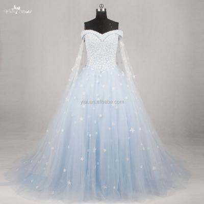 China RSW1134 Anti-Static With Cape Shawl Princess Cinderella COSPLAY Bridal Ball Gown Off The Shoulder Ice Baby Blue Ivory Wedding Dress for sale