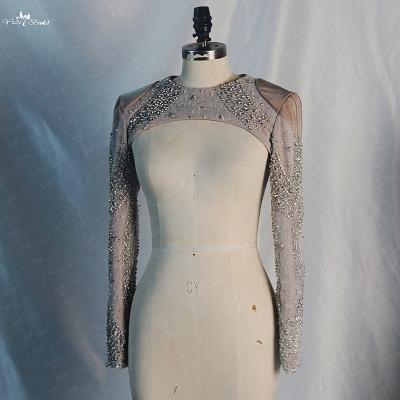 China Polyester RSJ165 Wedding Long Sleeves Satin Crystals Bolero Shrug Jackets for sale