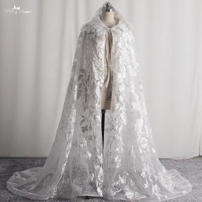 China New Style Lace LZP615 Long Bridal Capes Ivory Hooded Lace Bridal Jacket Elegant Wedding Accessories for sale