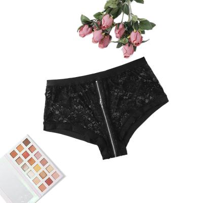 China 2022 Wholesale Crochet Lace Mesh Cut-Out Underwear Women Seamless High Waist Antibacterial Panties for sale