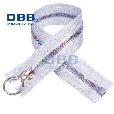 China Durable Plastic Resin Zipper With Special Rainbow Teeth Plating Color Fashion Design Zipper Factory for sale