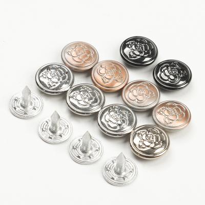 China Custom Made Nickel Free Cloth Clothing Embossed Vintage Logo Jeans Brass Silver Buttons And Rivets For Garment for sale