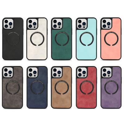 China Magnetic Shockproof Lambskin Case For iphone Leather Case For Full Protection Luxury Drop Shell For iphone 14 Max Full Stand for sale