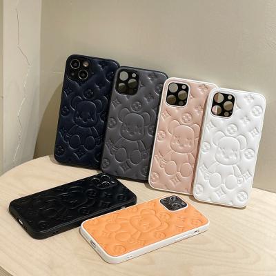 China Luxury Shockproof Sponge Stripper Phone Case For Apple iPhone 14 11 Pro Max Teddy Bear Cell Phone PU 12 13 Leather Down Jacket Back Cover for sale