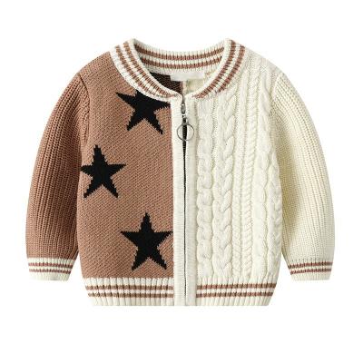 China Foreign Children's Anti-Shrink Sweater Spring Contrast Color Zipper Jacket Baby Star Baseball Uniform New Knitted Cardigan for sale