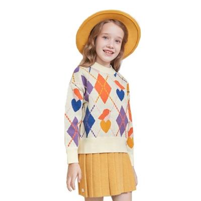 China Autumn Winter Cartoon Diamond Jacquard Girls Sweater Knitted Sweater Wholesale Anti-shrink Kids Sweaters for sale