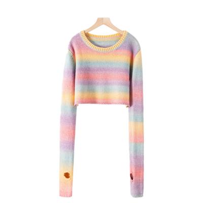 China Anti-wrinkle Customized/Customized Women's Short Sweater/Multicolor ODM Crewneck Sweater/Fashion Sweater for sale