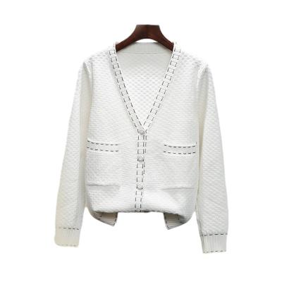 China Custom White Parmatch Knitted Cardigan V-Neck Long Sleeve Cardigan Sweater Jacket Women's Sweater Anti-wrinkle Fashion Women's Sweaters for sale