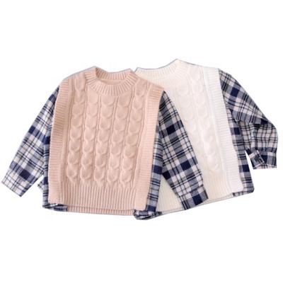 China Spring and Autumn Anti-Shrink Baby Clothes 0-6year Boy 2 Piece Plaid Shirt Twist Sweater Vest Long Sleeve Crewneck Sweater for sale