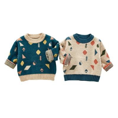 China 2022 anti-shrink Korean version of the pattern boys and girls sweater jacquard sweater geometric foreign style knitt for sale