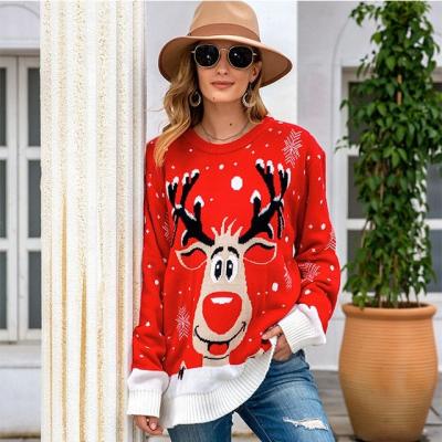 China Custom Fat Anti-wrinkle OEM Knit Sweater For Women Winter Loose Oversized Pullover Long Knitted Jacquard Tops Christmas Sweaters Women for sale