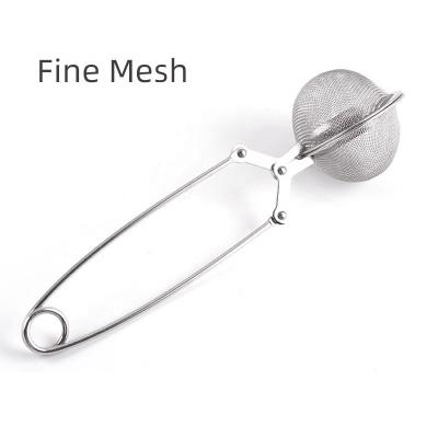 China Sustainable Food-grade 304 Stainless Steel Mesh ball shape Tea Infuser Tea Strainer with double handle loose Tea Leaf Pincer for sale