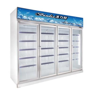 China Commercial Single-temperature Ice Display Freezer 4 Glass Door Refrigerator Te koop