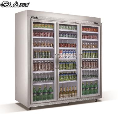 China Upright Single-temperature 3 Door Supermarket Beer Milk Yogurt Display Cooler Drinking Equipment Store Commercial Fridge Te koop