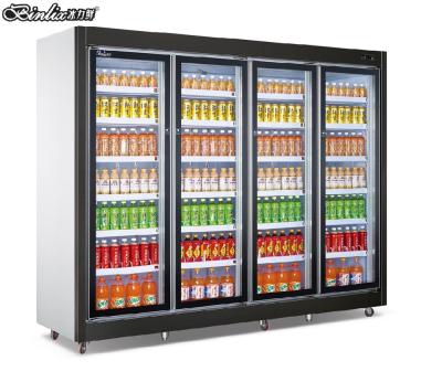 China Single-temperature Upright Commercial Equipment Supermarket Drinking Glass Display 4 Door Refrigerator Te koop