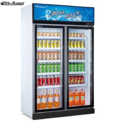 China Single-temperature supermarket display 2 door glass refrigerator drinking upright commercial equipment florist equipment for sale