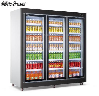 China Upright Single-temperature 3 Door Supermarket Beer Milk Yogurt Display Cooler Drinking Equipment Store Commercial Fridge for sale