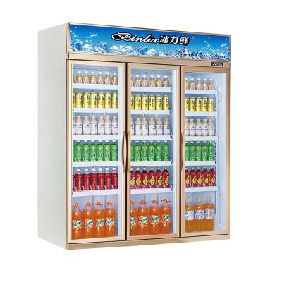 China Burma Freezer 3 Doors Single-temperature Doors Supermarket Upright Golden Chiller Equipment Drinkable Commercial Refrigerator for sale